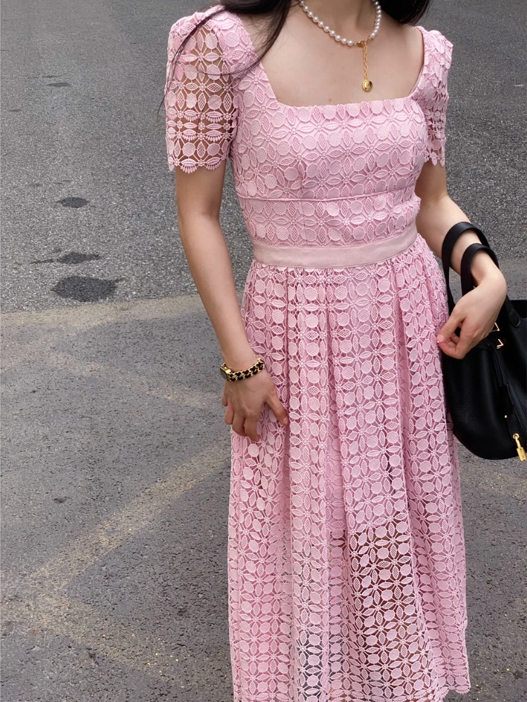 Robe dentelle bohème rose – Image 2