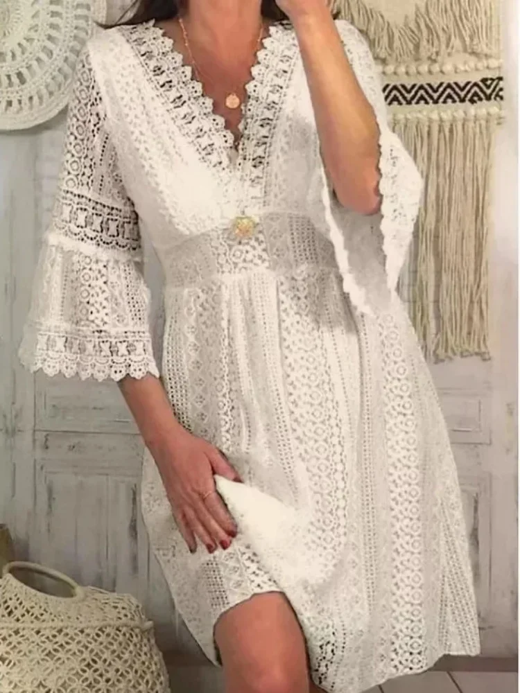 Robe dentelle bohème blanche – Image 2